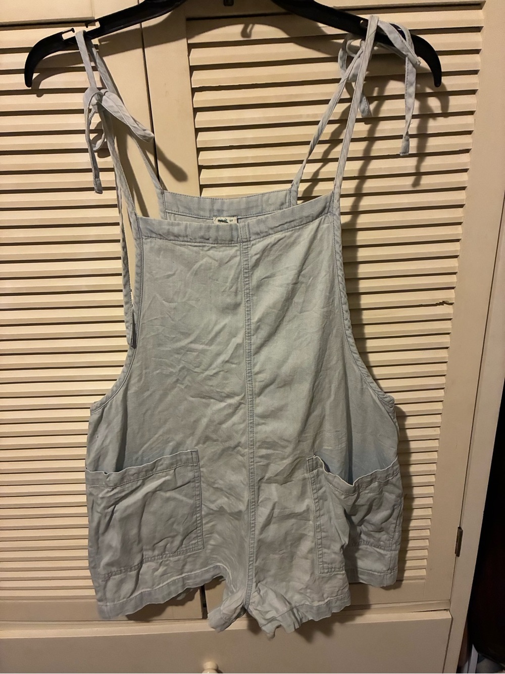 aerie Light Blue Tie-Shoulder knit Denim Romper